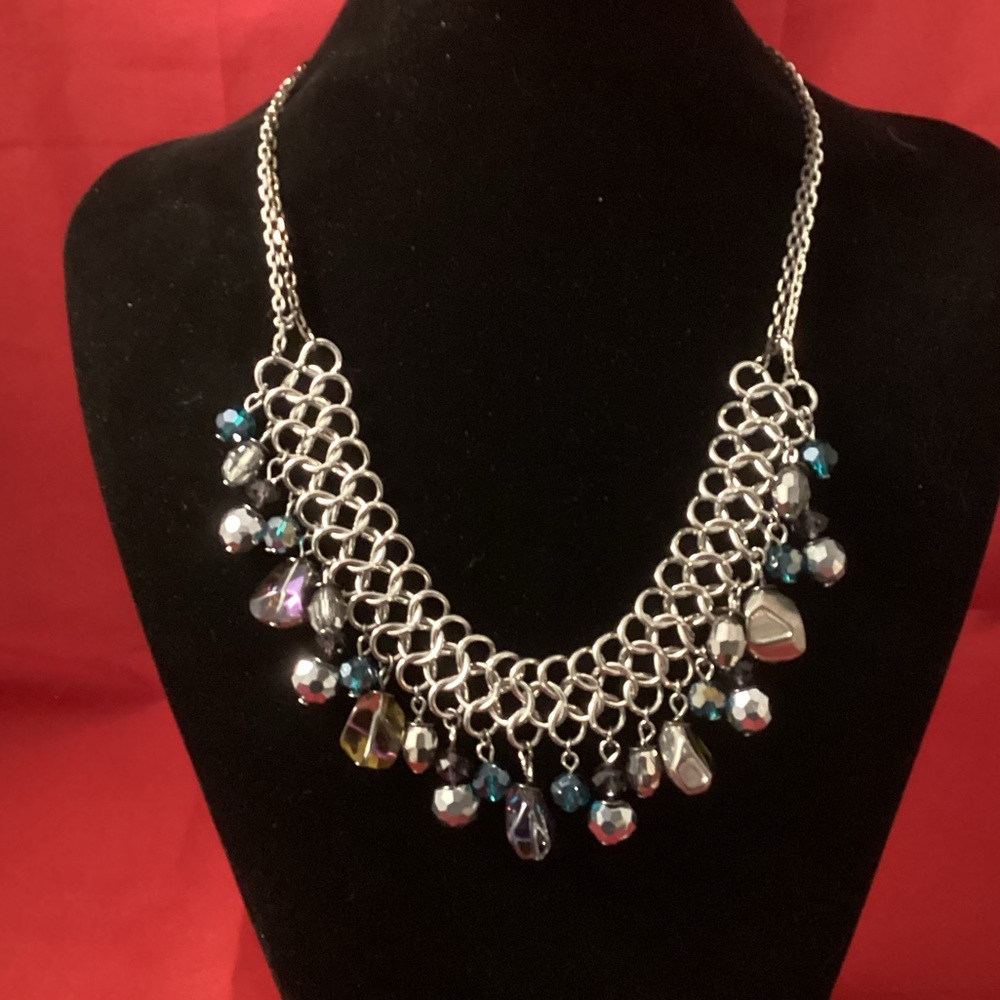 Silver tone with glass beads necklace
